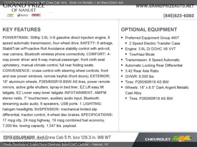 Silver Ice Metallic / Jet Black/Dark Ash 2018 Chevrolet Colorado WT Crew Cab 4x4