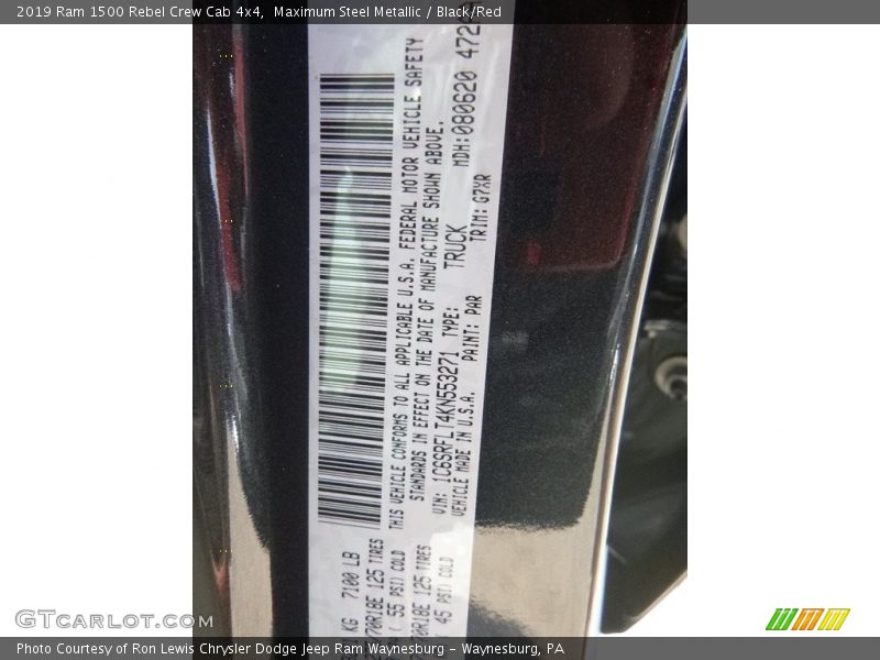 Maximum Steel Metallic / Black/Red 2019 Ram 1500 Rebel Crew Cab 4x4