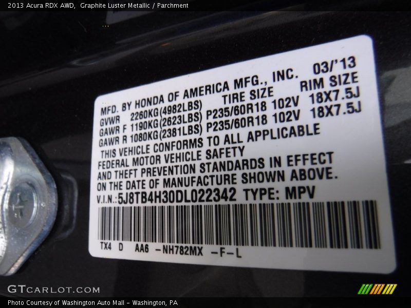 Graphite Luster Metallic / Parchment 2013 Acura RDX AWD