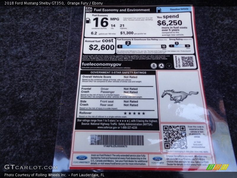  2018 Mustang Shelby GT350 Window Sticker