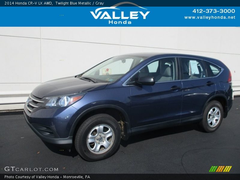 Twilight Blue Metallic / Gray 2014 Honda CR-V LX AWD