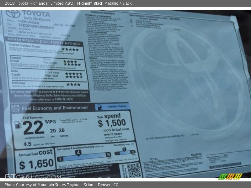 Midnight Black Metallic / Black 2018 Toyota Highlander Limited AWD