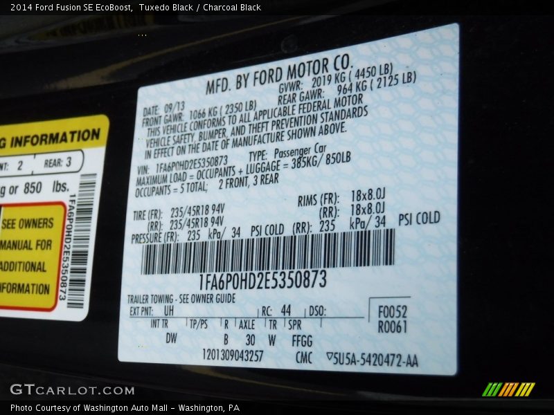 Tuxedo Black / Charcoal Black 2014 Ford Fusion SE EcoBoost