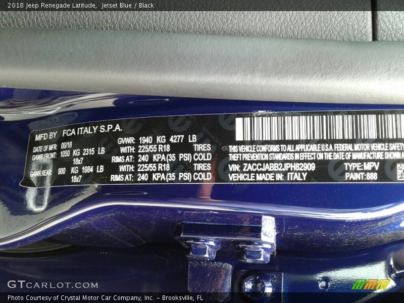 Jetset Blue / Black 2018 Jeep Renegade Latitude