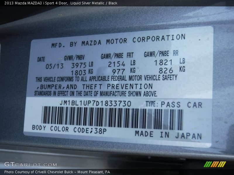 Liquid Silver Metallic / Black 2013 Mazda MAZDA3 i Sport 4 Door