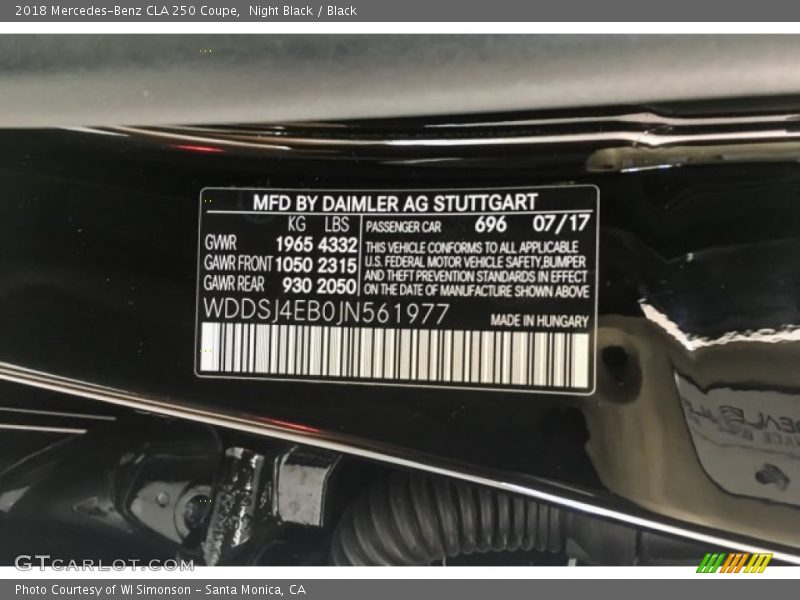 Night Black / Black 2018 Mercedes-Benz CLA 250 Coupe