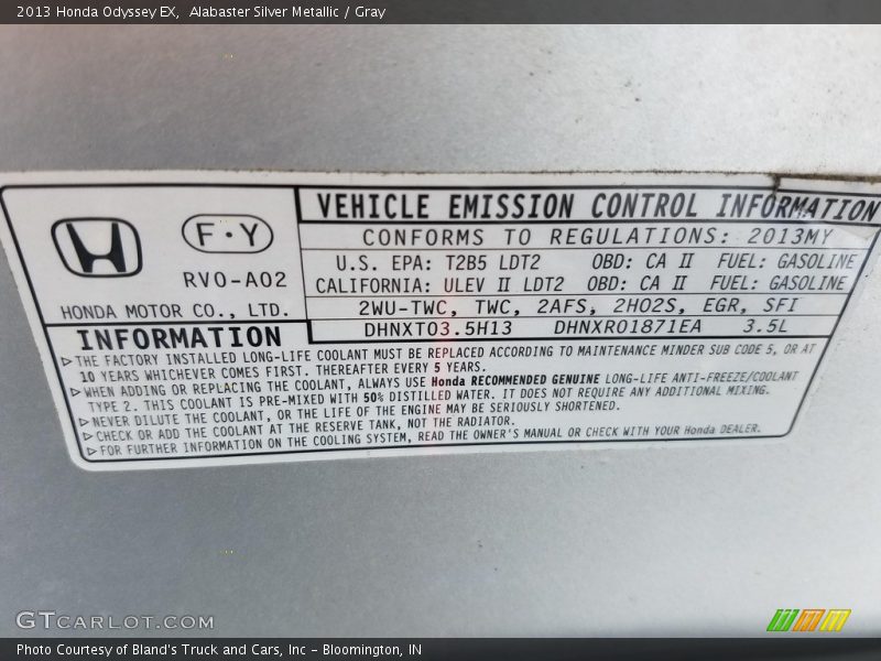 Alabaster Silver Metallic / Gray 2013 Honda Odyssey EX