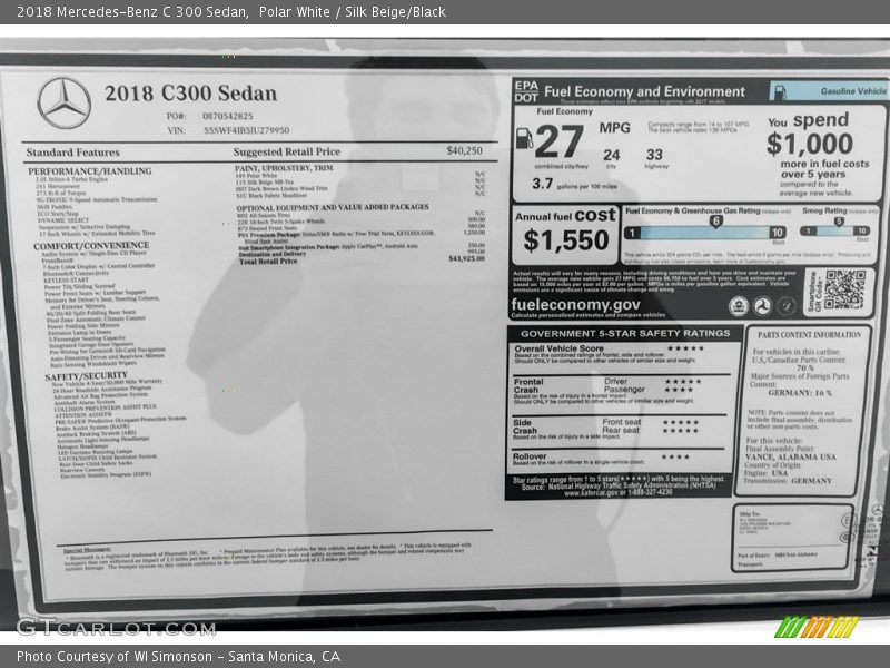 Polar White / Silk Beige/Black 2018 Mercedes-Benz C 300 Sedan