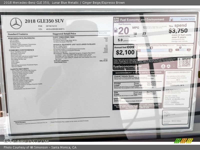 Lunar Blue Metallic / Ginger Beige/Espresso Brown 2018 Mercedes-Benz GLE 350