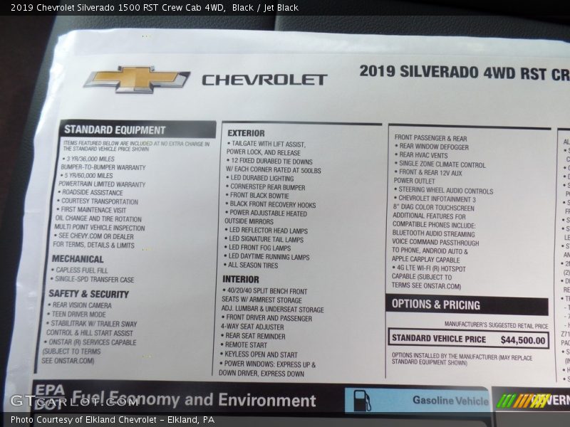  2019 Silverado 1500 RST Crew Cab 4WD Window Sticker