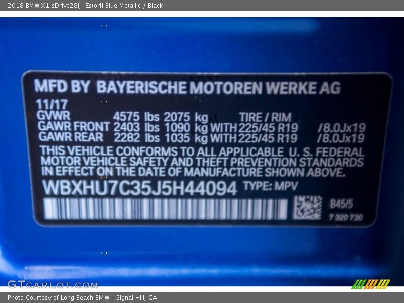 Estoril Blue Metallic / Black 2018 BMW X1 sDrive28i