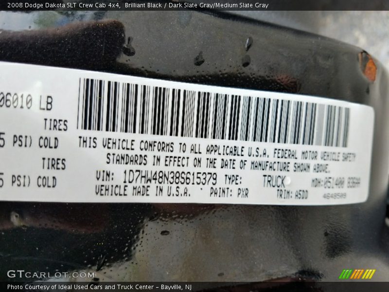Brilliant Black / Dark Slate Gray/Medium Slate Gray 2008 Dodge Dakota SLT Crew Cab 4x4