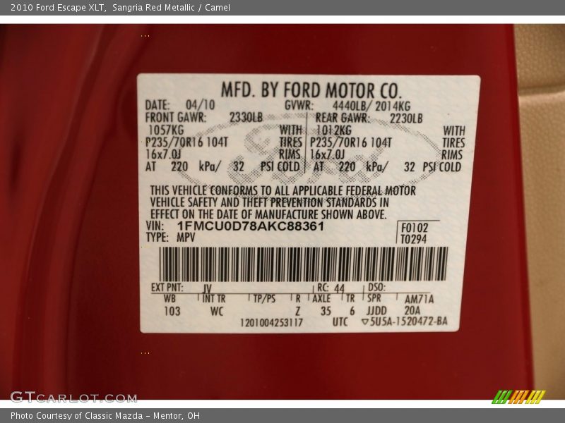 Sangria Red Metallic / Camel 2010 Ford Escape XLT