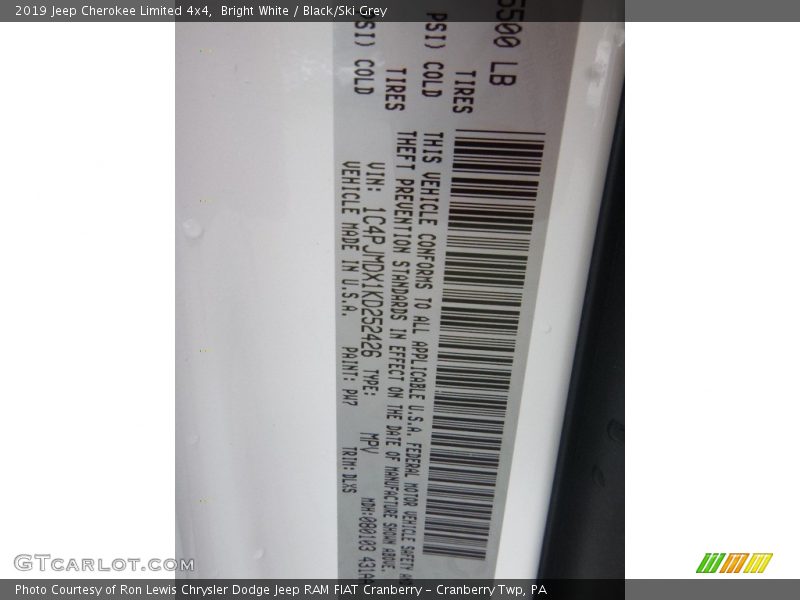 Bright White / Black/Ski Grey 2019 Jeep Cherokee Limited 4x4