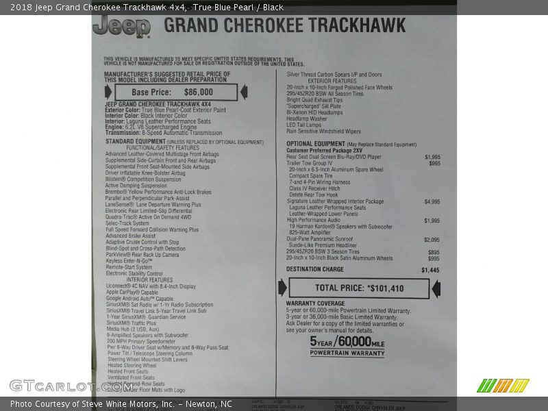  2018 Grand Cherokee Trackhawk 4x4 Window Sticker