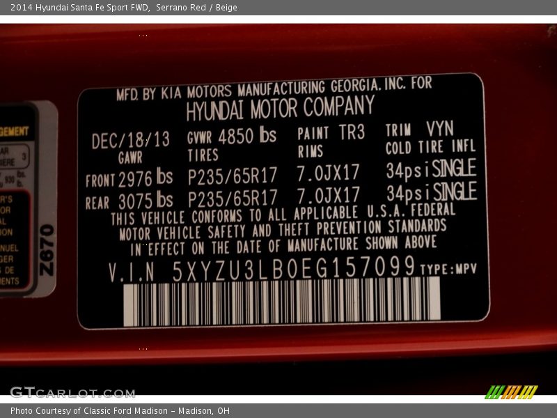 Serrano Red / Beige 2014 Hyundai Santa Fe Sport FWD