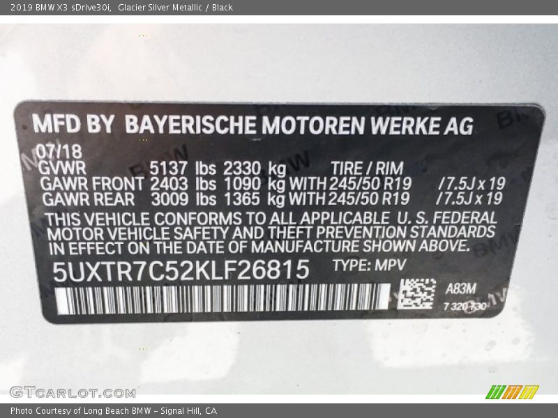 Glacier Silver Metallic / Black 2019 BMW X3 sDrive30i