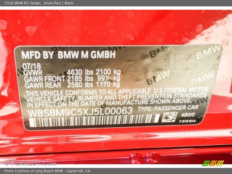 2018 M3 Sedan Imola Red Color Code 490