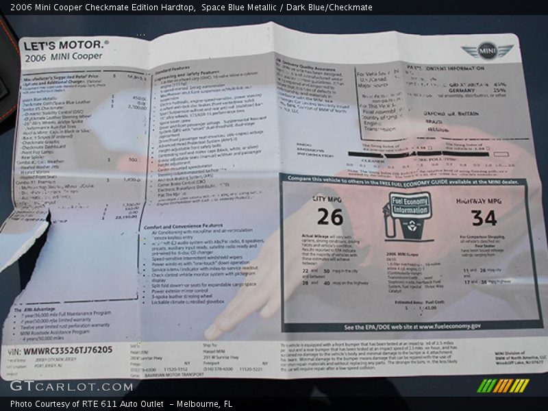 Space Blue Metallic / Dark Blue/Checkmate 2006 Mini Cooper Checkmate Edition Hardtop