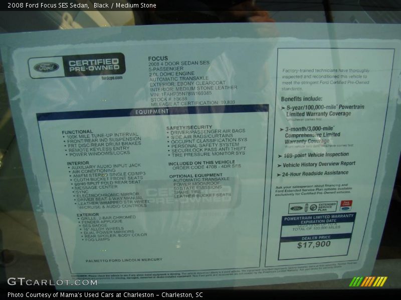 Black / Medium Stone 2008 Ford Focus SES Sedan