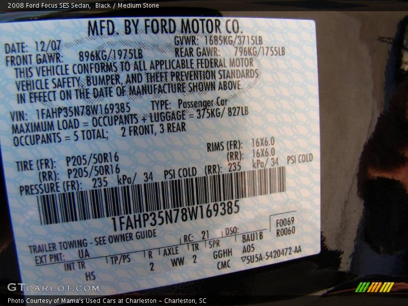 Black / Medium Stone 2008 Ford Focus SES Sedan