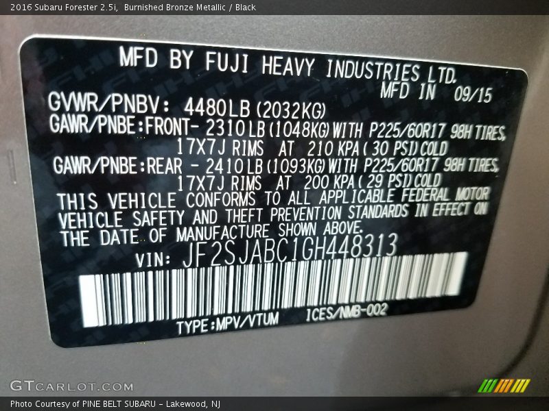 Burnished Bronze Metallic / Black 2016 Subaru Forester 2.5i