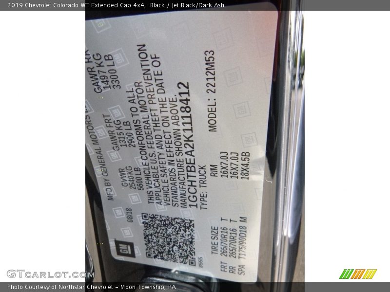 Black / Jet Black/Dark Ash 2019 Chevrolet Colorado WT Extended Cab 4x4