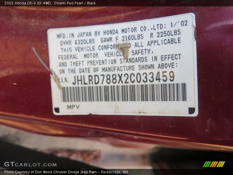 Chianti Red Pearl / Black 2002 Honda CR-V EX 4WD