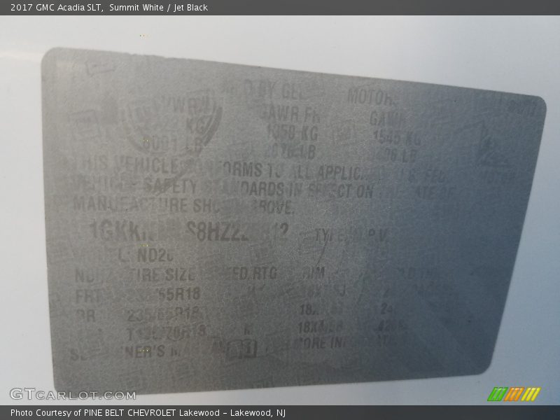 Summit White / Jet Black 2017 GMC Acadia SLT