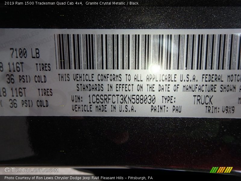 2019 1500 Tradesman Quad Cab 4x4 Granite Crystal Metallic Color Code PAU