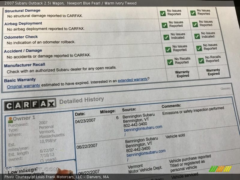 Newport Blue Pearl / Warm Ivory Tweed 2007 Subaru Outback 2.5i Wagon
