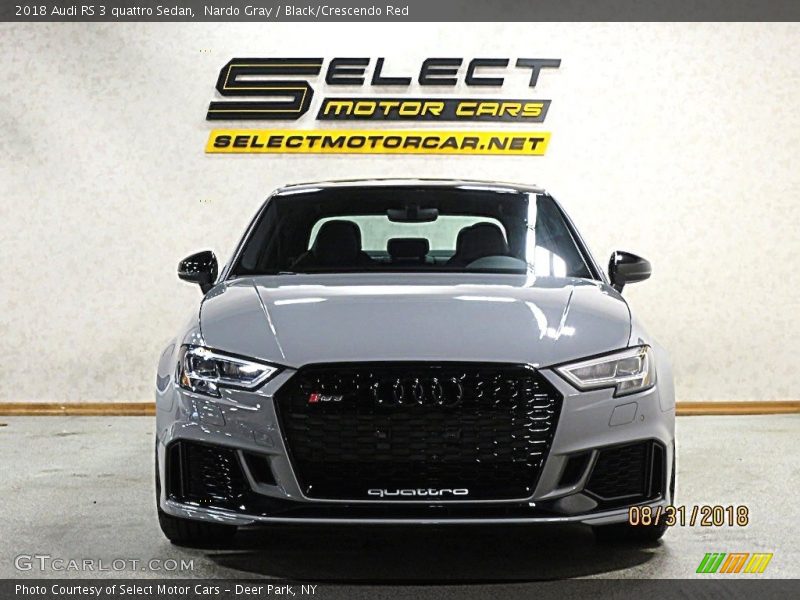Nardo Gray / Black/Crescendo Red 2018 Audi RS 3 quattro Sedan