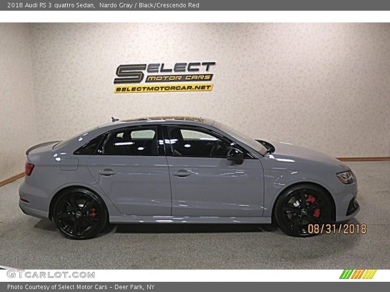 Nardo Gray / Black/Crescendo Red 2018 Audi RS 3 quattro Sedan