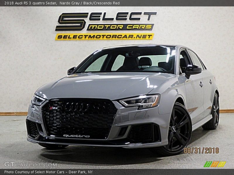 Nardo Gray / Black/Crescendo Red 2018 Audi RS 3 quattro Sedan