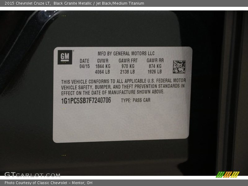 Black Granite Metallic / Jet Black/Medium Titanium 2015 Chevrolet Cruze LT