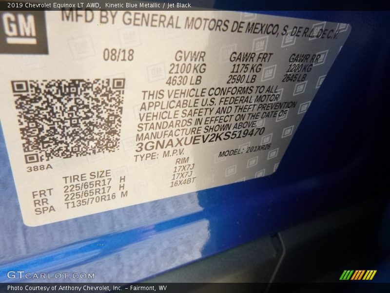 Kinetic Blue Metallic / Jet Black 2019 Chevrolet Equinox LT AWD