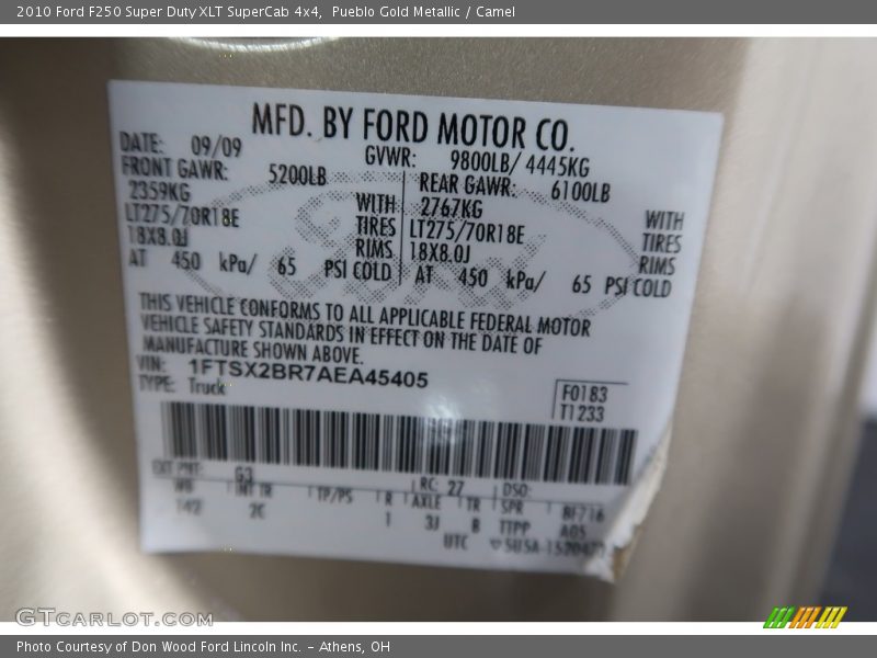 Pueblo Gold Metallic / Camel 2010 Ford F250 Super Duty XLT SuperCab 4x4
