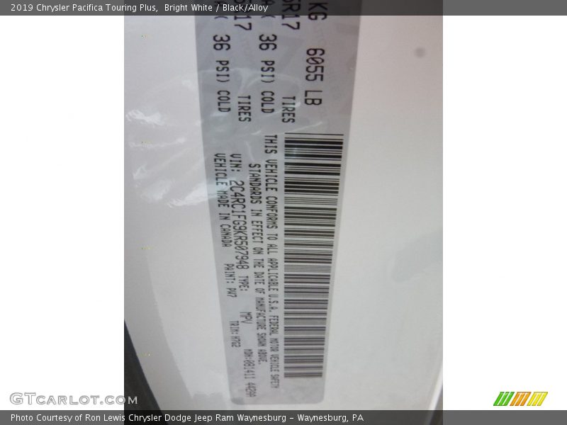 Bright White / Black/Alloy 2019 Chrysler Pacifica Touring Plus