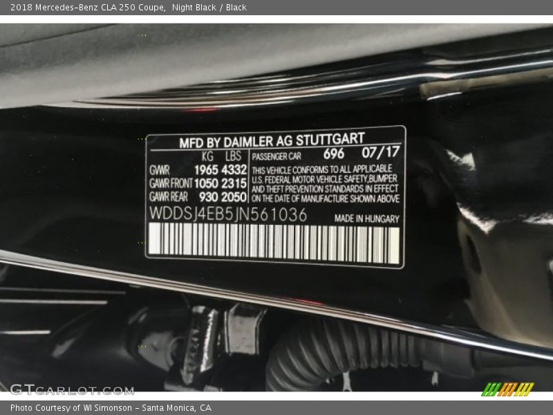 Night Black / Black 2018 Mercedes-Benz CLA 250 Coupe