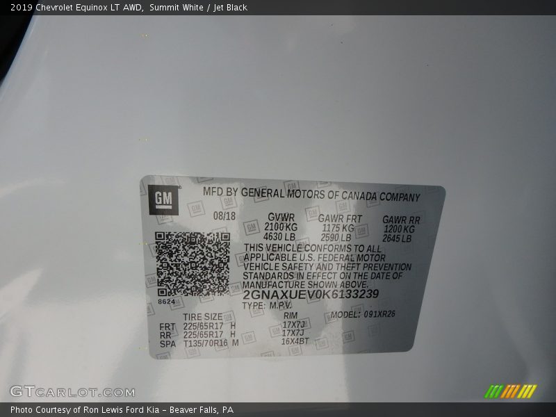 Summit White / Jet Black 2019 Chevrolet Equinox LT AWD