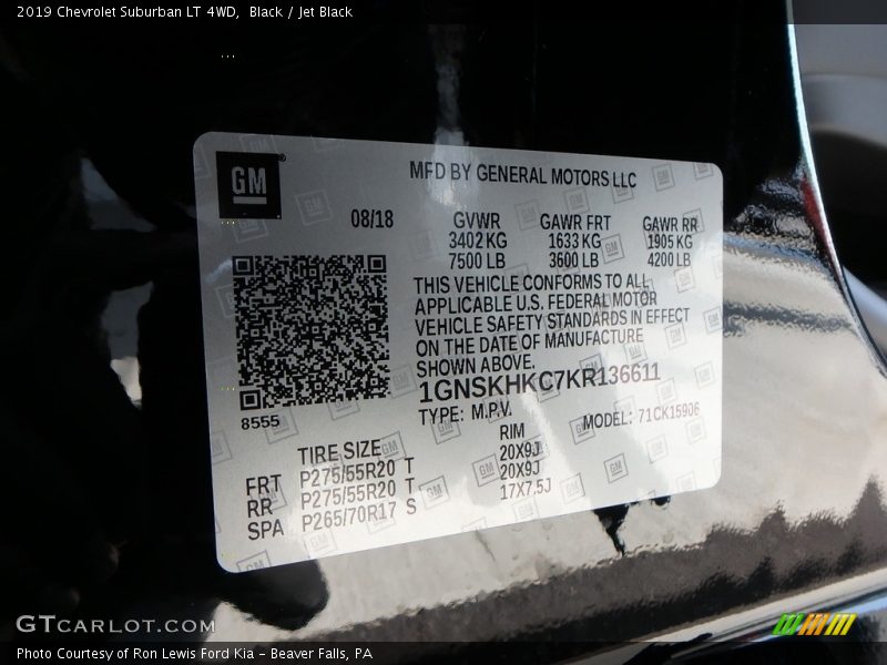 Black / Jet Black 2019 Chevrolet Suburban LT 4WD