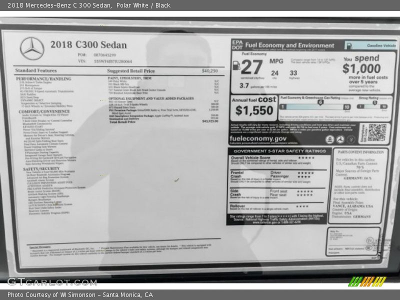 Polar White / Black 2018 Mercedes-Benz C 300 Sedan