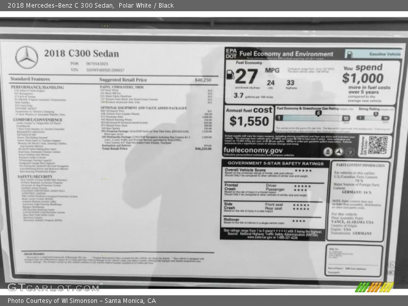 Polar White / Black 2018 Mercedes-Benz C 300 Sedan