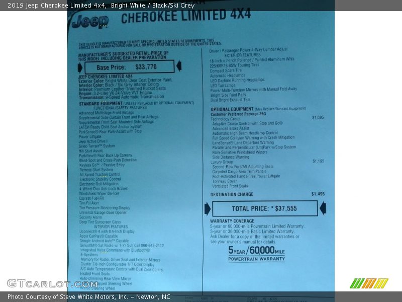 Bright White / Black/Ski Grey 2019 Jeep Cherokee Limited 4x4