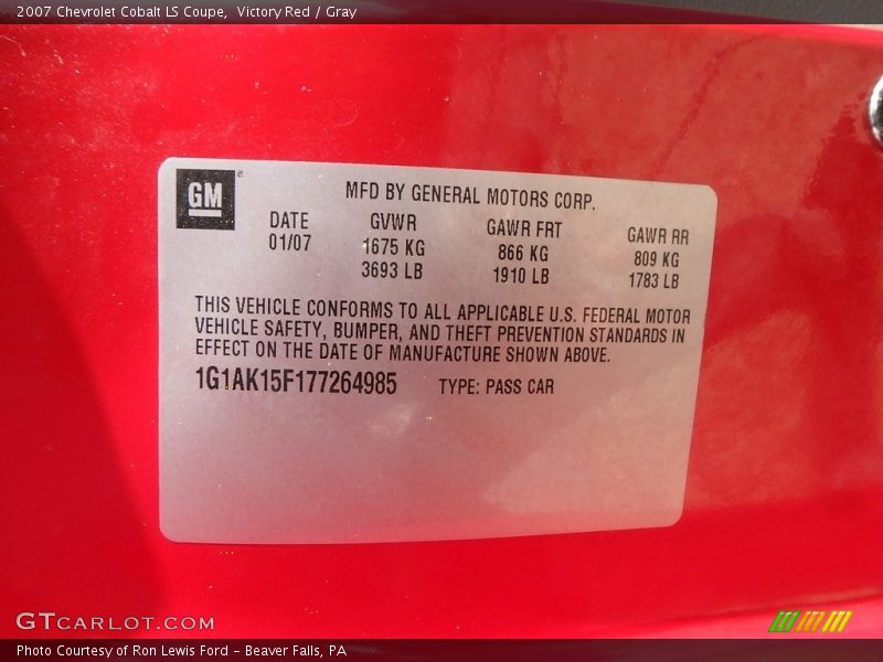 Victory Red / Gray 2007 Chevrolet Cobalt LS Coupe