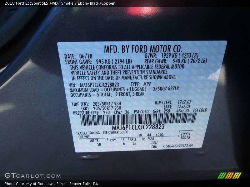 Smoke / Ebony Black/Copper 2018 Ford EcoSport SES 4WD