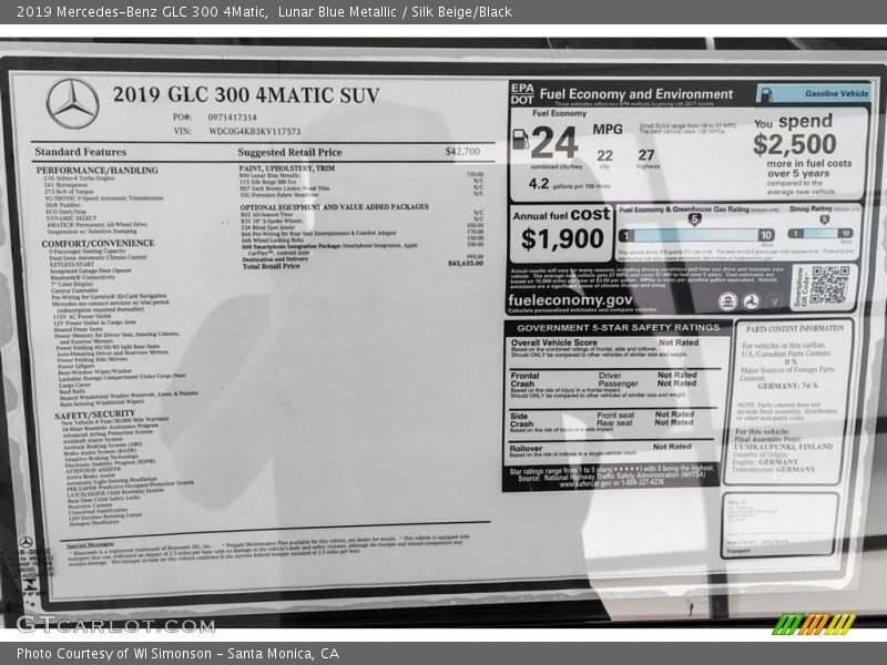 Lunar Blue Metallic / Silk Beige/Black 2019 Mercedes-Benz GLC 300 4Matic