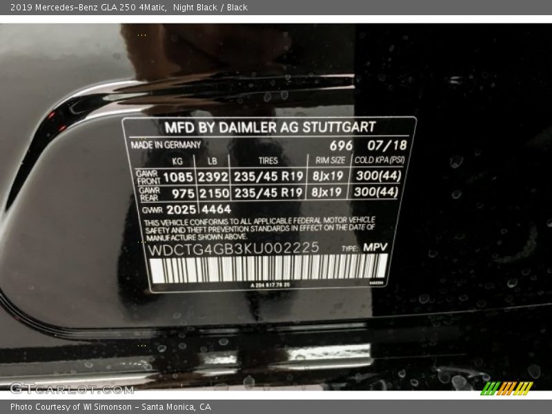 Night Black / Black 2019 Mercedes-Benz GLA 250 4Matic