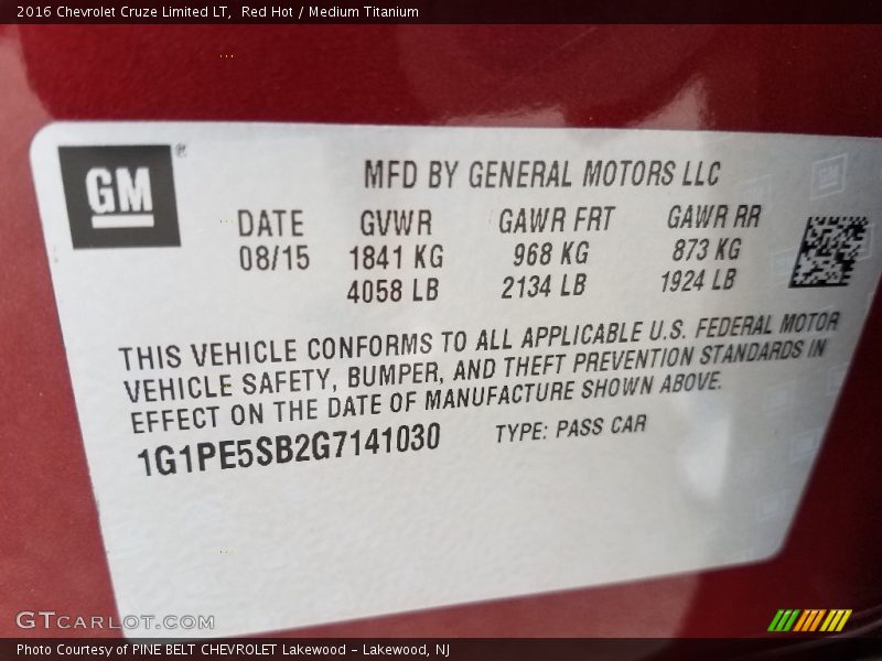 Red Hot / Medium Titanium 2016 Chevrolet Cruze Limited LT