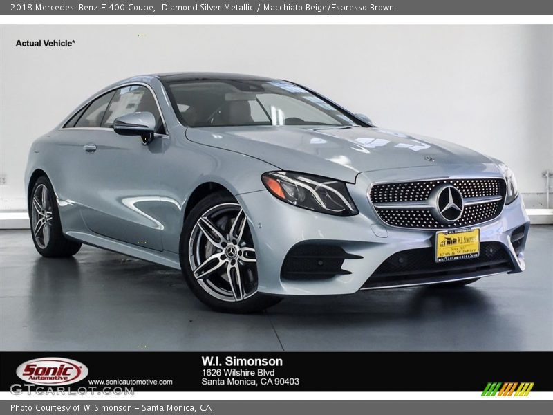 Diamond Silver Metallic / Macchiato Beige/Espresso Brown 2018 Mercedes-Benz E 400 Coupe